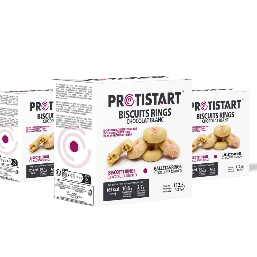 Confezione da 3 Anelli Biscotti Proteici al Cioccolato Bianco - Protistart | Snack Sano e Gourmet | Ricco di proteine ​​| Ideale per sportivi e diete dimagranti