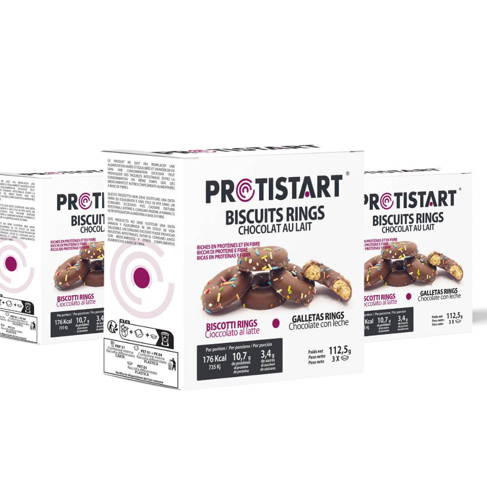 Set di 3 scatole di biscotti proteici ad anelli di cioccolato al latte - Protistart | Snack Sano e Gourmet | Ricco di proteine ​​| Ideale per atleti o obiettivi nutrizionali