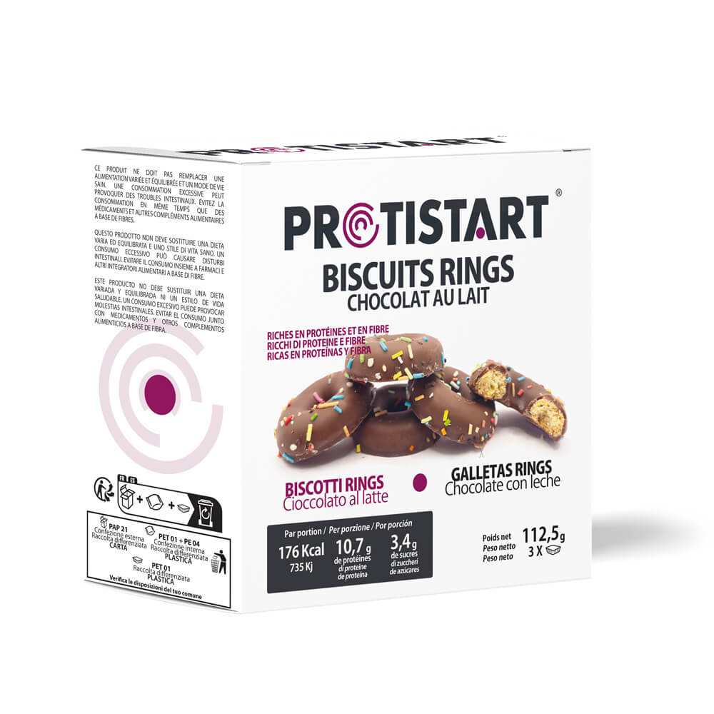 Set di 3 scatole di biscotti proteici ad anelli di cioccolato al latte - Protistart | Snack Sano e Gourmet | Ricco di proteine ​​| Ideale per atleti o obiettivi nutrizionali